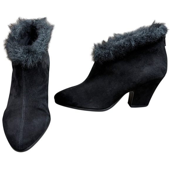 AEROSOLES Shoes - Aerosoles Womens 6.5M Veracious Black Suede Faux Fur Trim Ankle Boots Block Heel